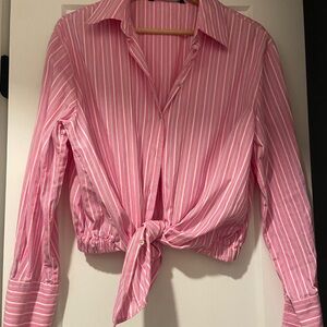 Zara Pink and White Striped Button Down Shirt